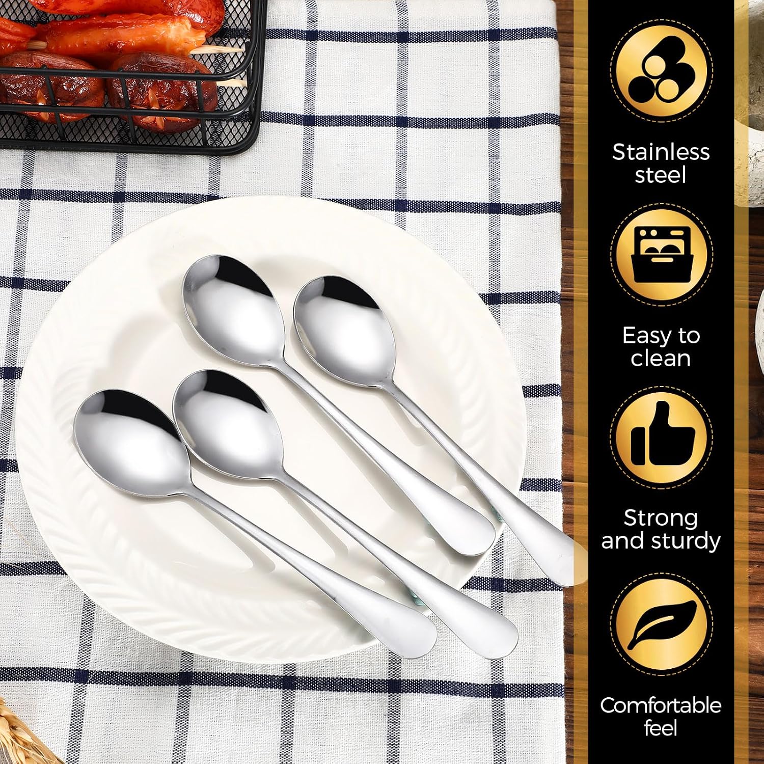 Nuogo 200 Pieces Soup Spoons Stainless Steel Round Soup Spoons Bulk Mirror Polished Silverware for Bouillon Dessert Cereal Ramen Pho Wonton Dumpling Noodles Home Restaurant Kitchen, Dishwasher Safe