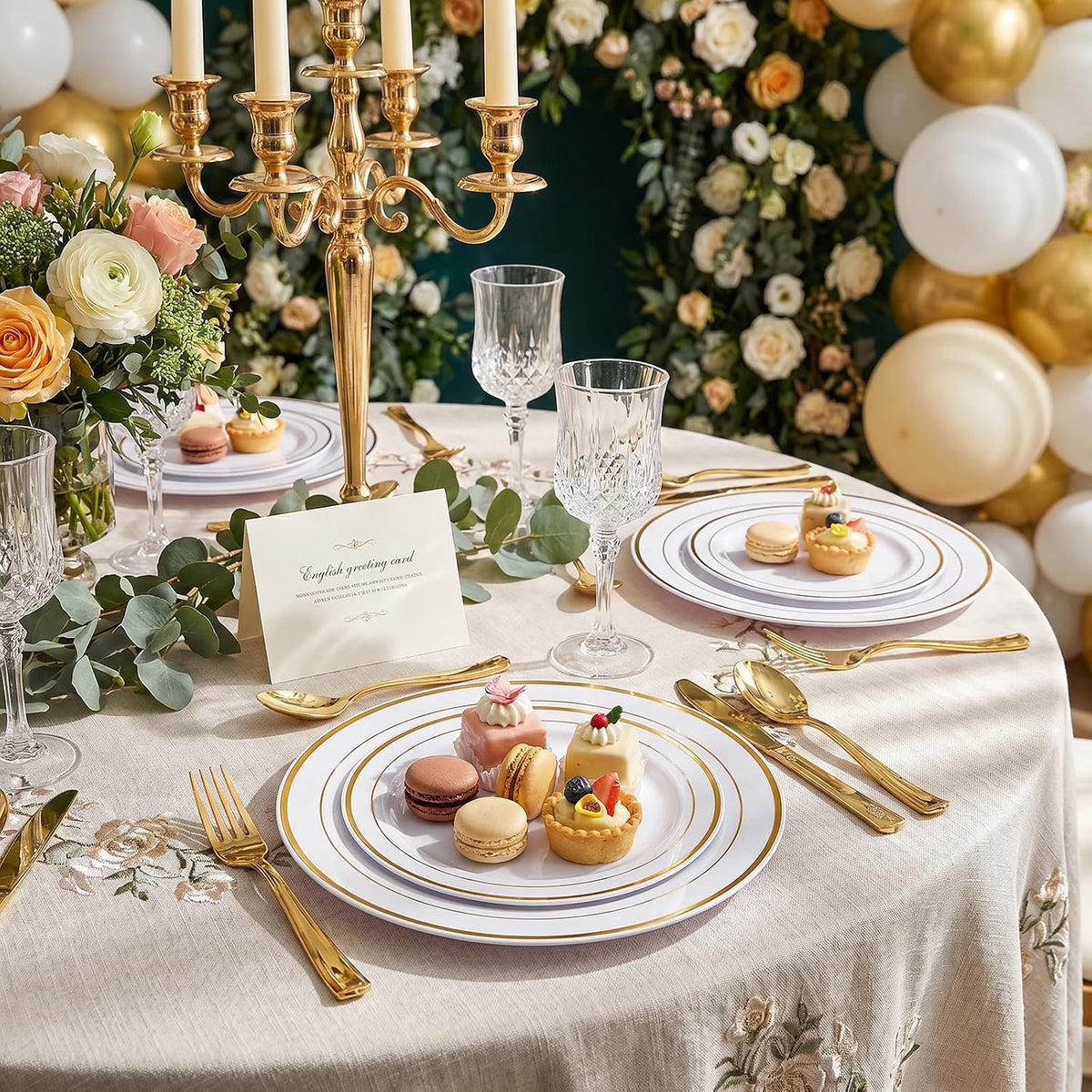 102 Pcs Gold Plastic Plates, Premium Disposable Gold Plates | Gold Rimmed Plastic Plates, BPA Free, Perfect for Wedding, Holidays, Party, 51 Dinner(10.25’’) & 51 Dessert(7.5’’) Plates