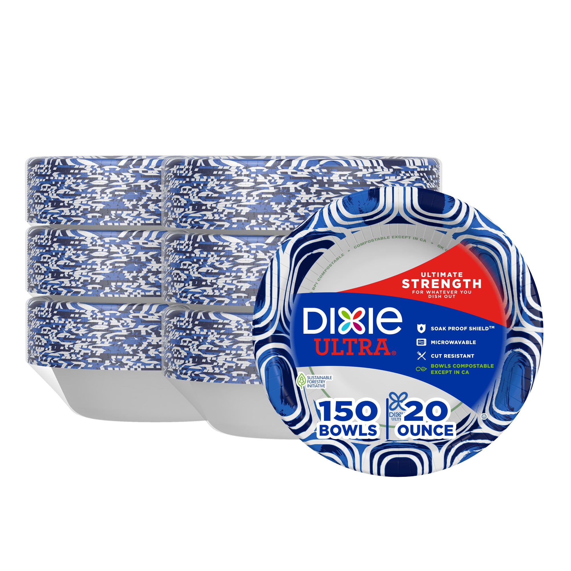 Dixie Ultra, Large Paper Bowls, 20 Oz, 56 Count, Microwave Safe, Compostable, Disposable Bowls Great For Breakfast, Lunch, And Dinner Meals