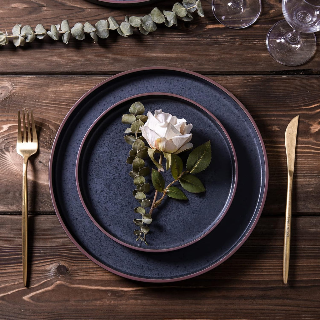 LERATIO Dinner Plates,Ceramic Dinner Plates Set of 6,10.75 inch Large ceramic plates,Modern Shape Dinnerware Dishes Set for Kitchen, Microwave & Dishwasher & Oven Safe-Coffee Rim | Modern Flat Shape Dinnerware Dishes Set for Kitchen,Microwave & Dishwasher