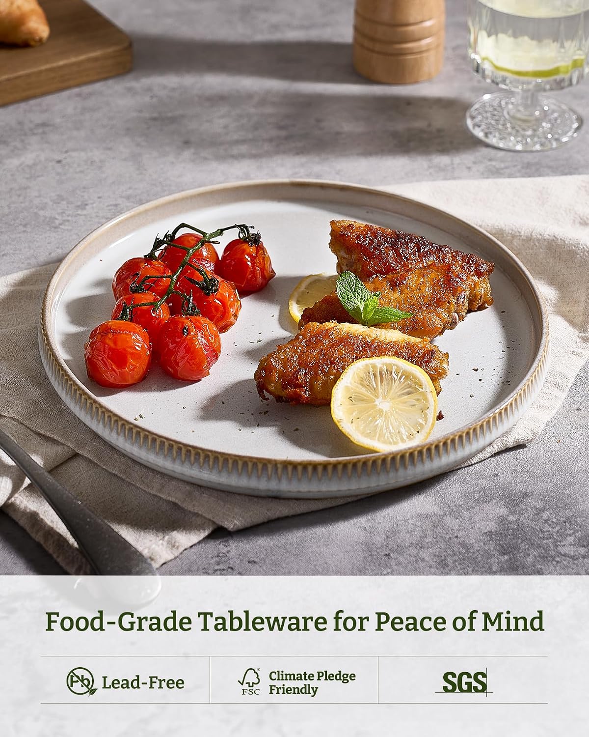famiware Star 10/8 inches Dinner Plates Set for 6, Cappuccino White | Fine Stoneware Kitchen Plates for Salad, Dessert, Double Reactive Glaze, Microwave Dishwasher Safe, Lead-free, Cadmium-free