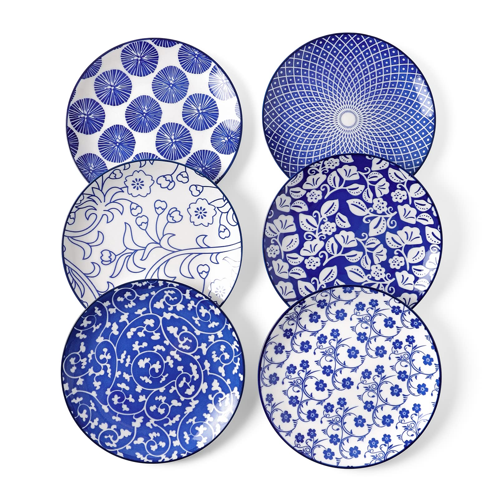Selamica 10 inch Porcelain Dinner Plates, Large Size Serving Plate for Salad, Pancakes, Steak, Set of 6, Assorted Colors