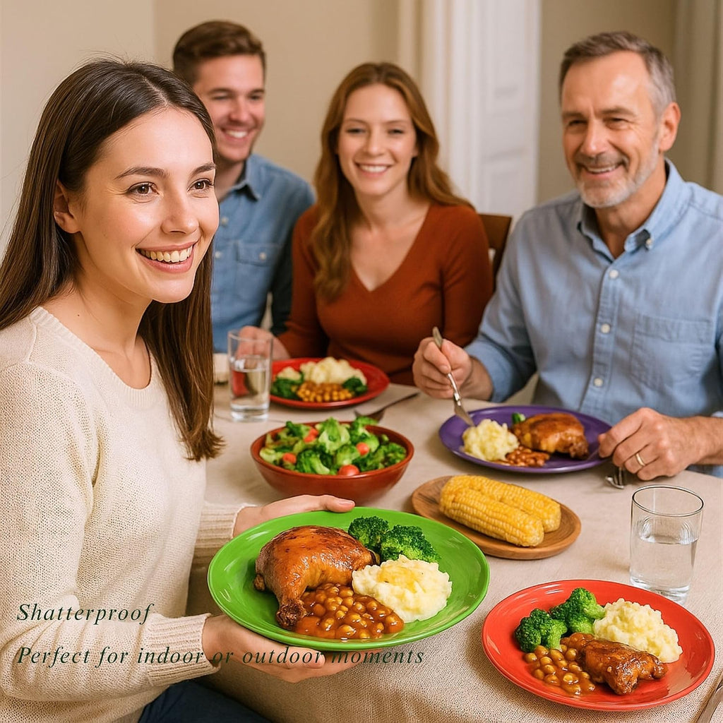 11-Inch Melamine Plates (Set of 6) - Unbreakable and Reusable Plastic Dinnerware with Ceramic Feel, Stackable and Dishwasher-Safe - Versatile for All Meals (Multicolor)