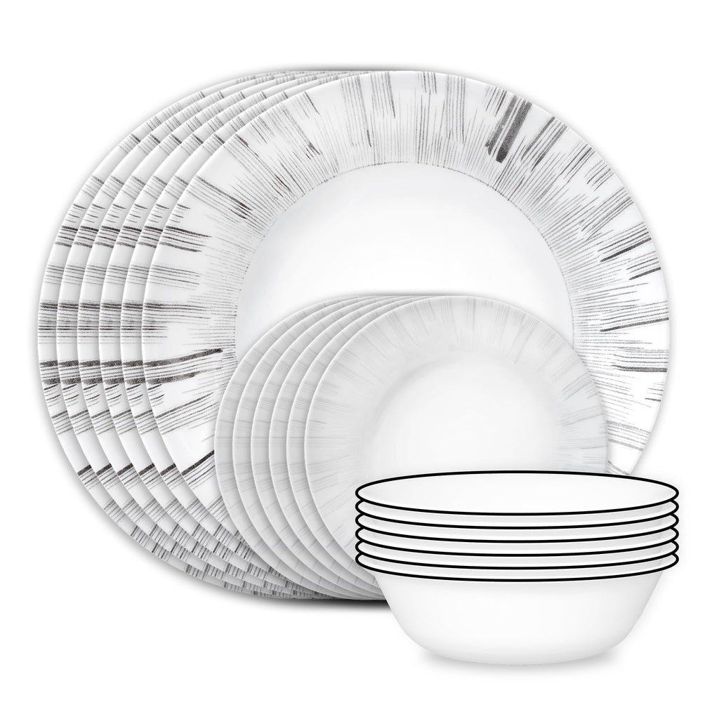 Corelle Vitrelle 18-Piece Service for 6 Dinnerware Set, Triple Layer Glass and Chip Resistant, Lightweight Round Plates and Bowls Set, Portofino