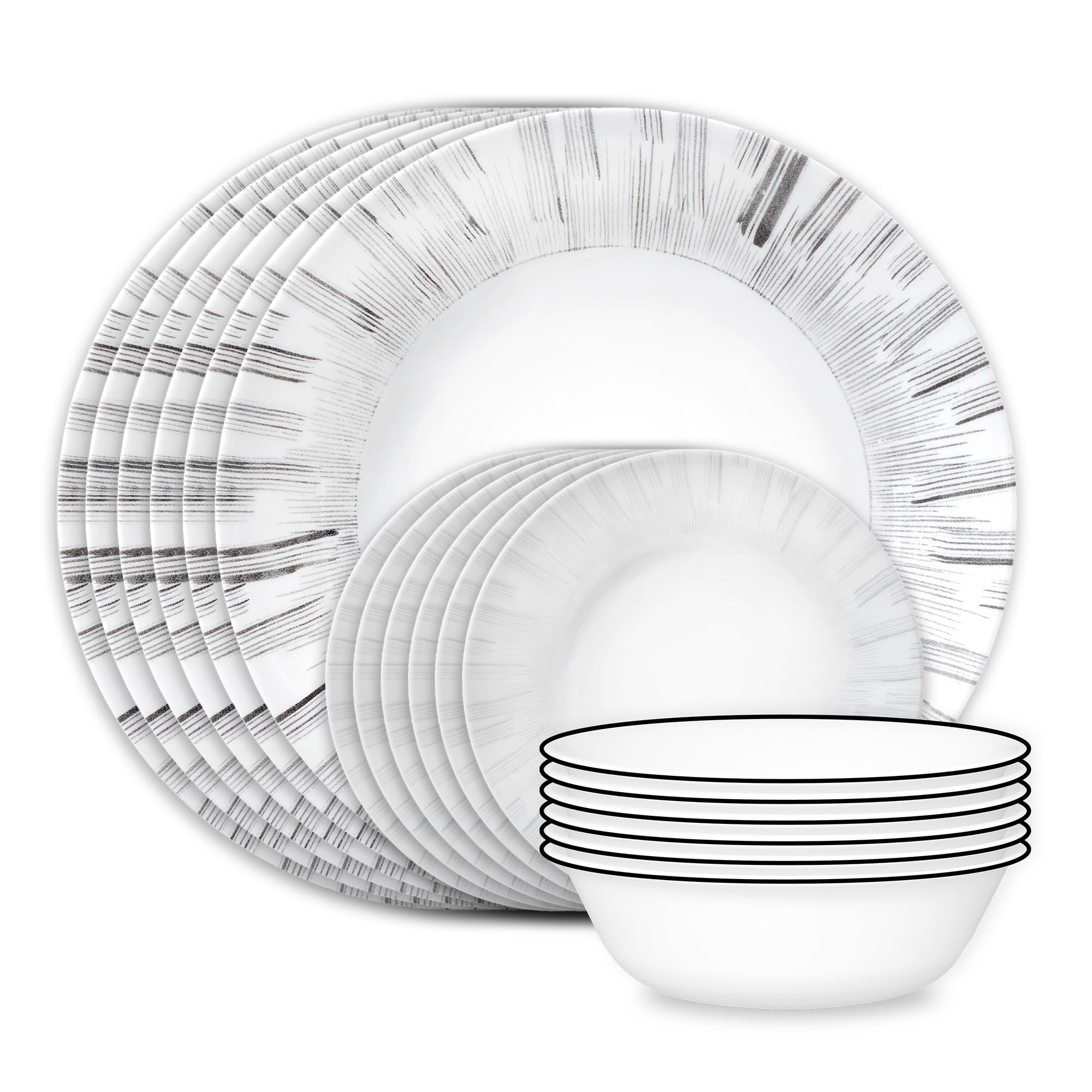 Corelle Vitrelle 18-Piece Service for 6 Dinnerware Set, Triple Layer Glass and Chip Resistant, Lightweight Round Plates and Bowls Set, Portofino