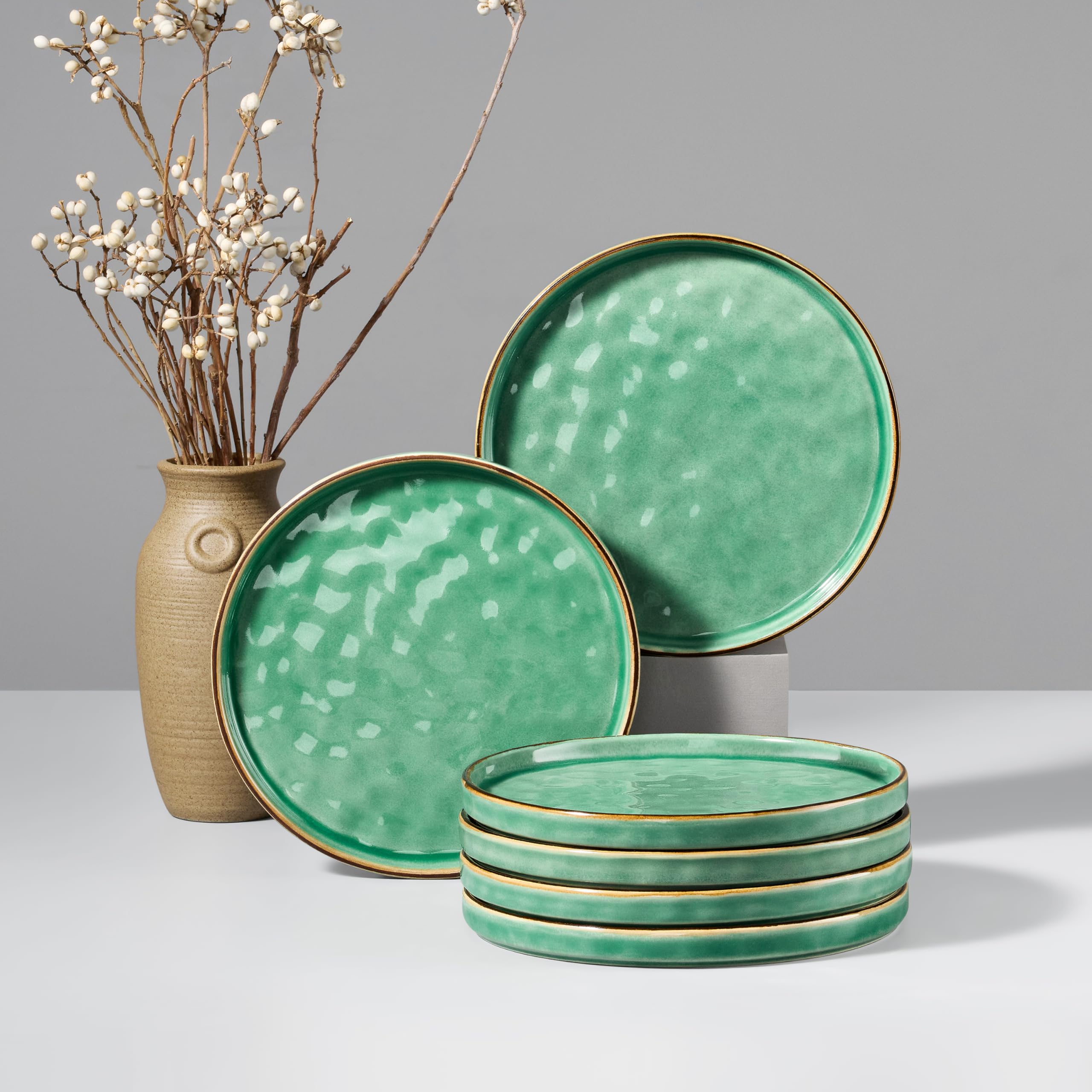 HaWare Stoneware Dinner Plates Set of 6, 10" Heavy Duty Ceramic Plates, Reactive Glaze Dinnerware for Home Restaurant, Chip and Scratch Resistant, Microwave and Dishwasher Safe, Reactive Moss Green