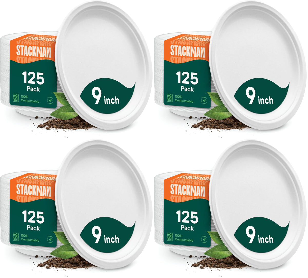 100% Compostable Paper Plates, Heavy Duty Disposable Plates [125-Pack] 9 Inch Plates - Eco-Friendly, Biodegradable Sugarcane Bagasse, Natural White 9" Sturdy Dinner Paper Plate Disposable | Eco-Friendly Biodegradable Sugarcane Bagasse Sturdy Dinner Plate