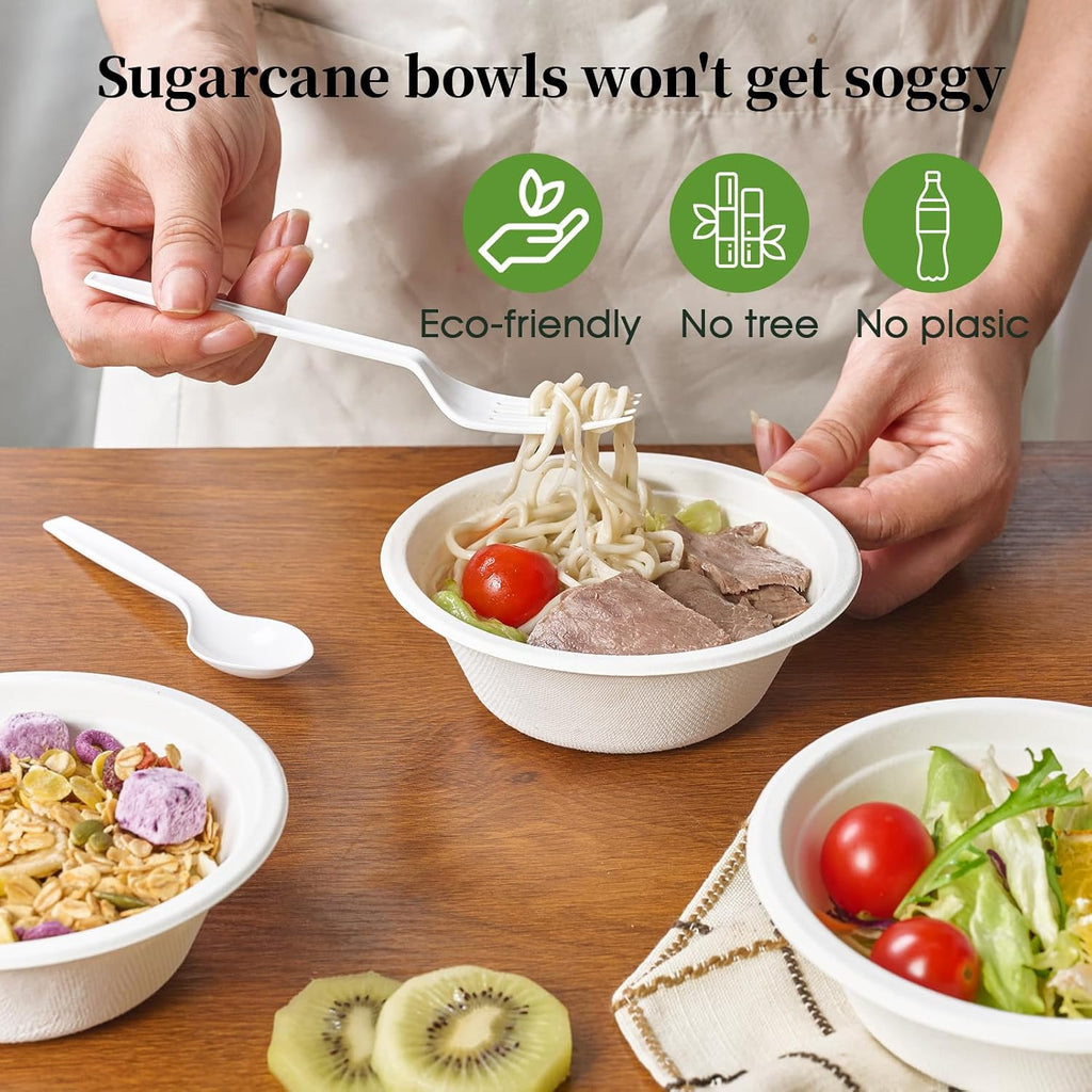 150 Pack 12 oz Compostable Paper Bowls Disposable, White | Heavy-Duty Biodegradable Bowls Made of Natural Sugarcane Bagasse, Perfect for Milk Cereals, Snacks, Salads, Desserts, Soups