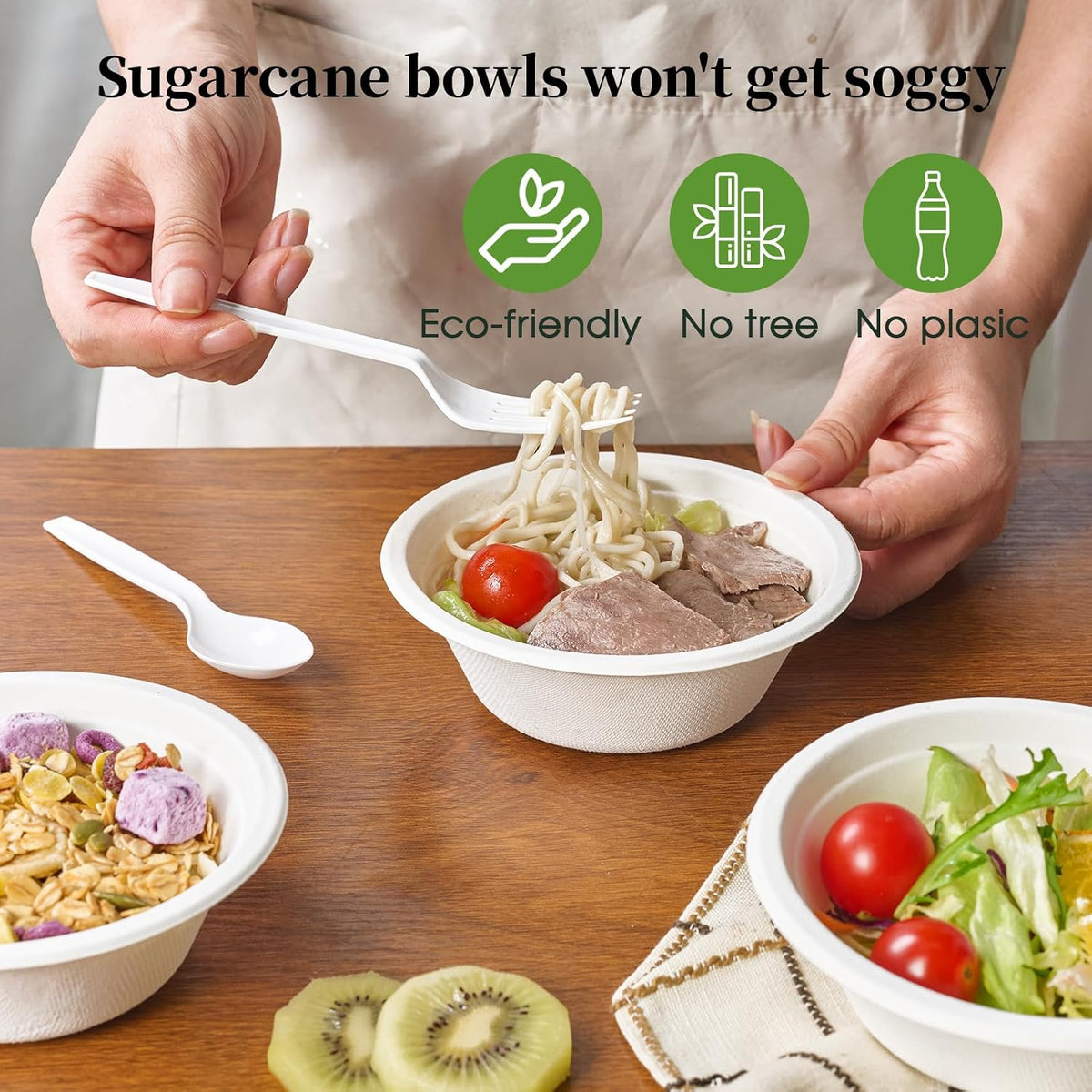 150 Pack 12 oz Compostable Paper Bowls Disposable, White | Heavy-Duty Biodegradable Bowls Made of Natural Sugarcane Bagasse, Perfect for Milk Cereals, Snacks, Salads, Desserts, Soups