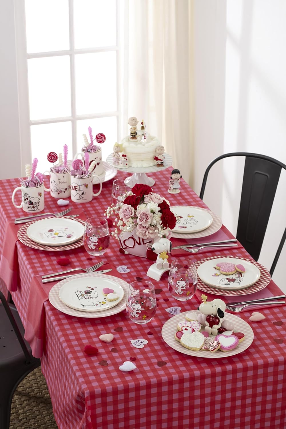 Lenox Gingham Pink Porcelain Valentine's Day Dinner Plate Set for 4 | durable everyday use | 10.5 inch diameter | playful pink checkered design, gift for women, decor, dinnerware