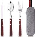PREMIUM Stainless Steel Travel Utensils Set with Case, 3pc Full Size Fork | Portable Silverware Set for Work, Stainless Steel Reusable Travel Cutlery Set, Fork and Spoon Set for Camping, Picnic, Gadget