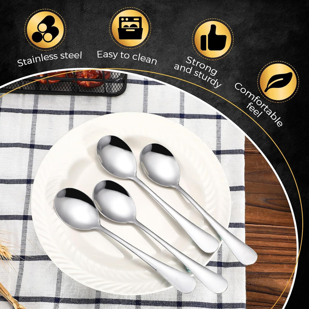 Nuogo 100 Pcs Soup Spoons Bulk, Stainless Steel, Silver | Mirror-polished Metal Round Dessert Silverware for Cereal, Home, Restaurant and Kitchen, Dishwasher Safe