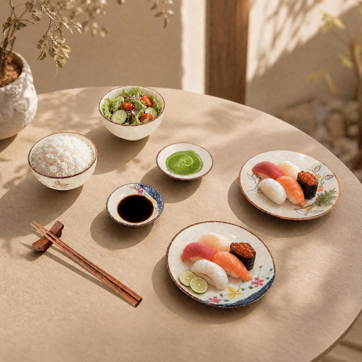 6 Inch Japanese Retro Dinner Plates Set of 6 | Ceramic Hand-painted Serving Bowsl Set for Serve Dishes, Pasta, Salads, Snacks, Sushi, Dishwasher Microwave Safe