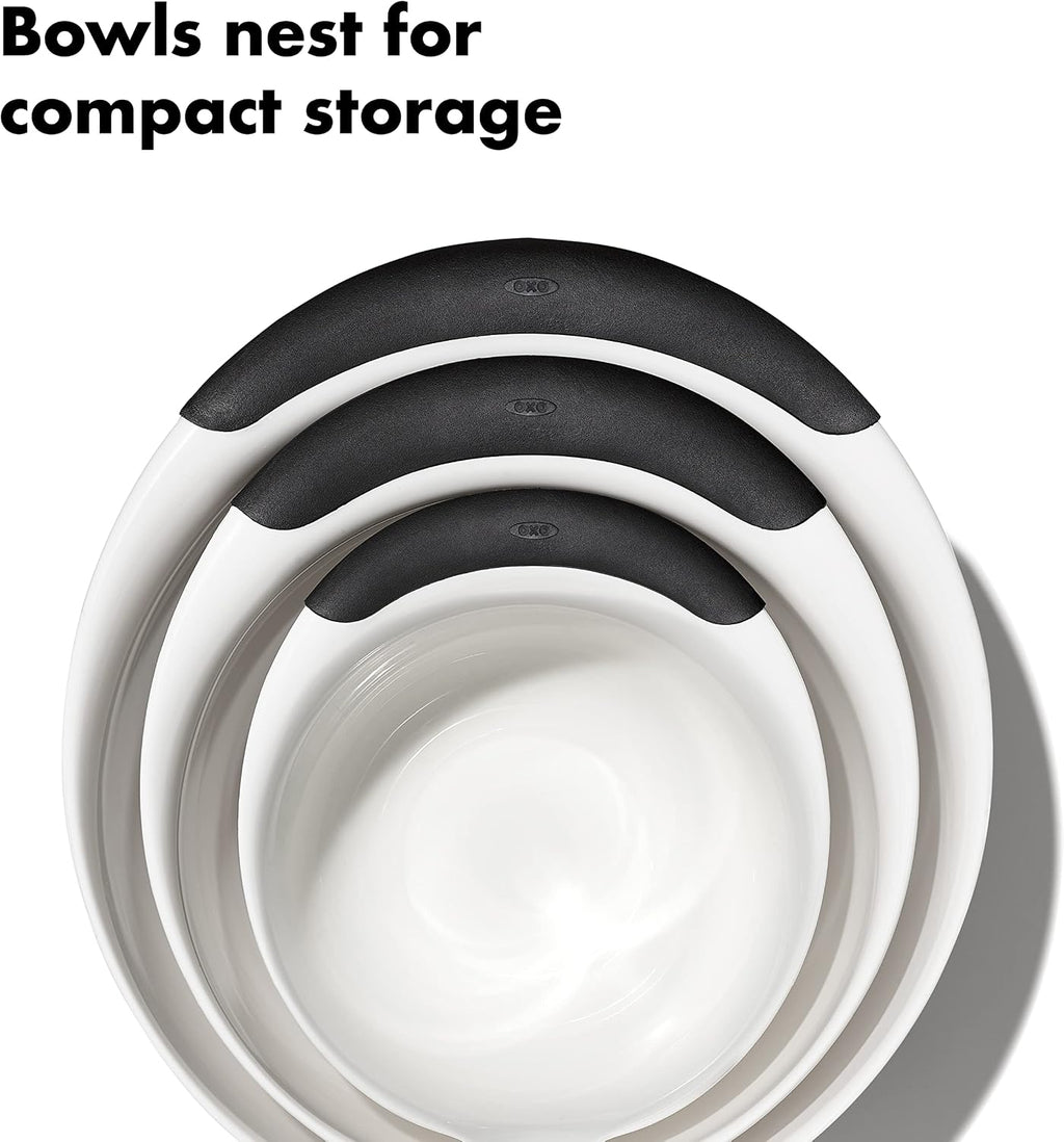 OXO Good Grips 3- Piece Plastic Mixing Bowl Set, 2500 ml,White/Black