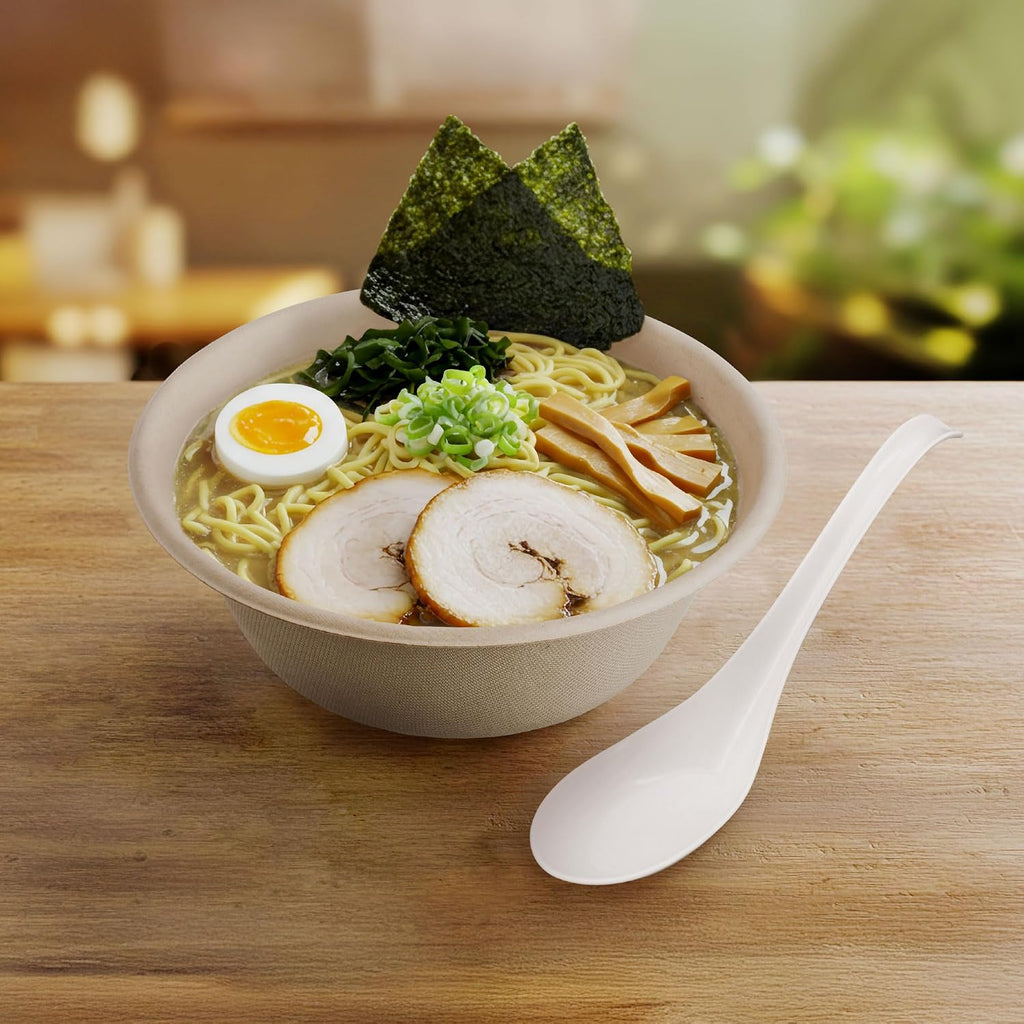 Disposable PLA Cornstarch Asian Soup Spoons with Hook Plastic-Free, 600 PK | Anti-Slip Hook Design,Eco-friendly,Heavy Duty,Crystalized,Take-out,Ramen,Pho,Noodles,Hot Soup,Hakoware,Chinese,Wonton,Cutlery