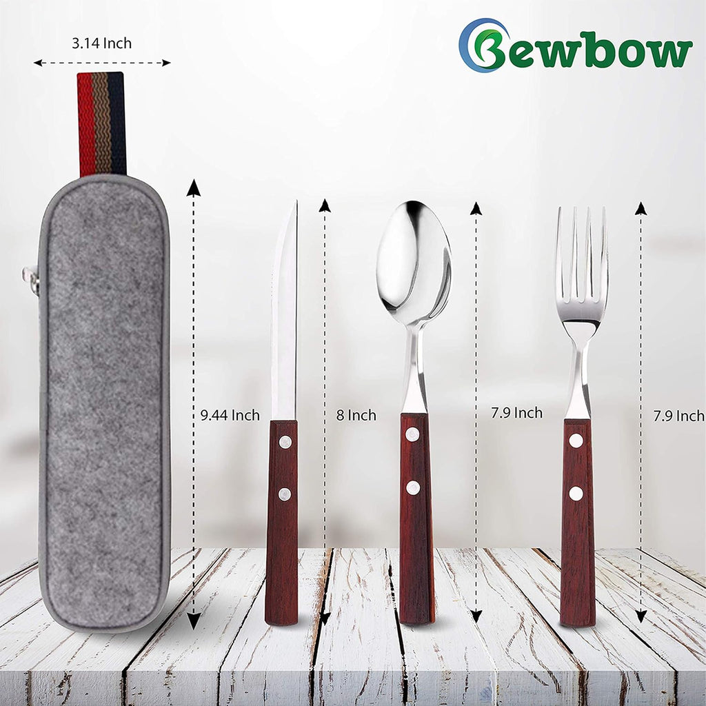 PREMIUM Stainless Steel Travel Utensils Set with Case, 3pc Full Size Fork | Portable Silverware Set for Work, Stainless Steel Reusable Travel Cutlery Set, Fork and Spoon Set for Camping, Picnic, Gadget