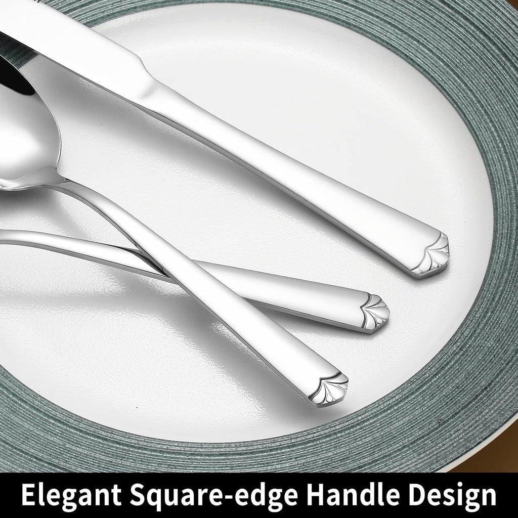 24 Piece Silverware Set for 4, Prendcyx Stainless Steel Flatware Set with Steak Knives, Food-Grade Tableware Cutlery Set Includes Forks Spoons Knives, Mirror Polished, Dishwasher Safe
