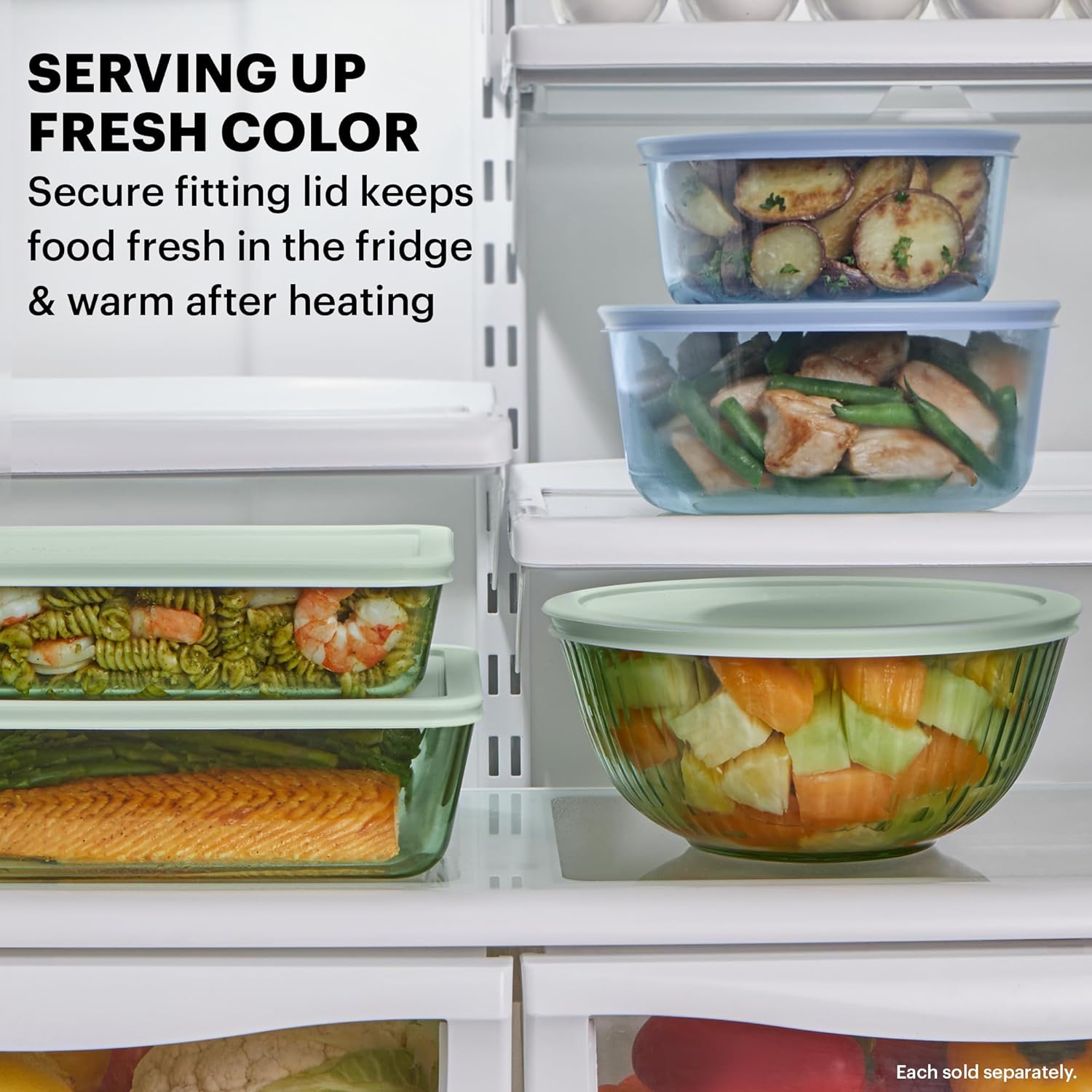 Pyrex Colors Tinted (3-Pack, Full Set) Sculpted Tinted Glass Mixing Bowls | 1.3, 2.3 & 4.5 QT nesting set of bowls with plastic lids for prepping & baking, dishwasher safe