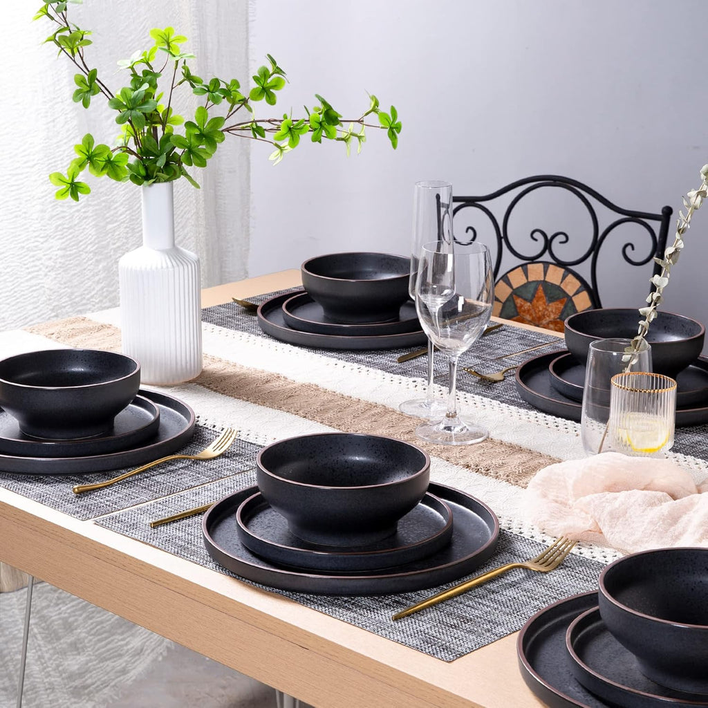 LERATIO Dinner Plates,Ceramic Dinner Plates Set of 6,10.75 inch Large ceramic plates,Modern Shape Dinnerware Dishes Set for Kitchen, Microwave & Dishwasher & Oven Safe-Coffee Rim | Modern Flat Shape Dinnerware Dishes Set for Kitchen,Microwave & Dishwasher