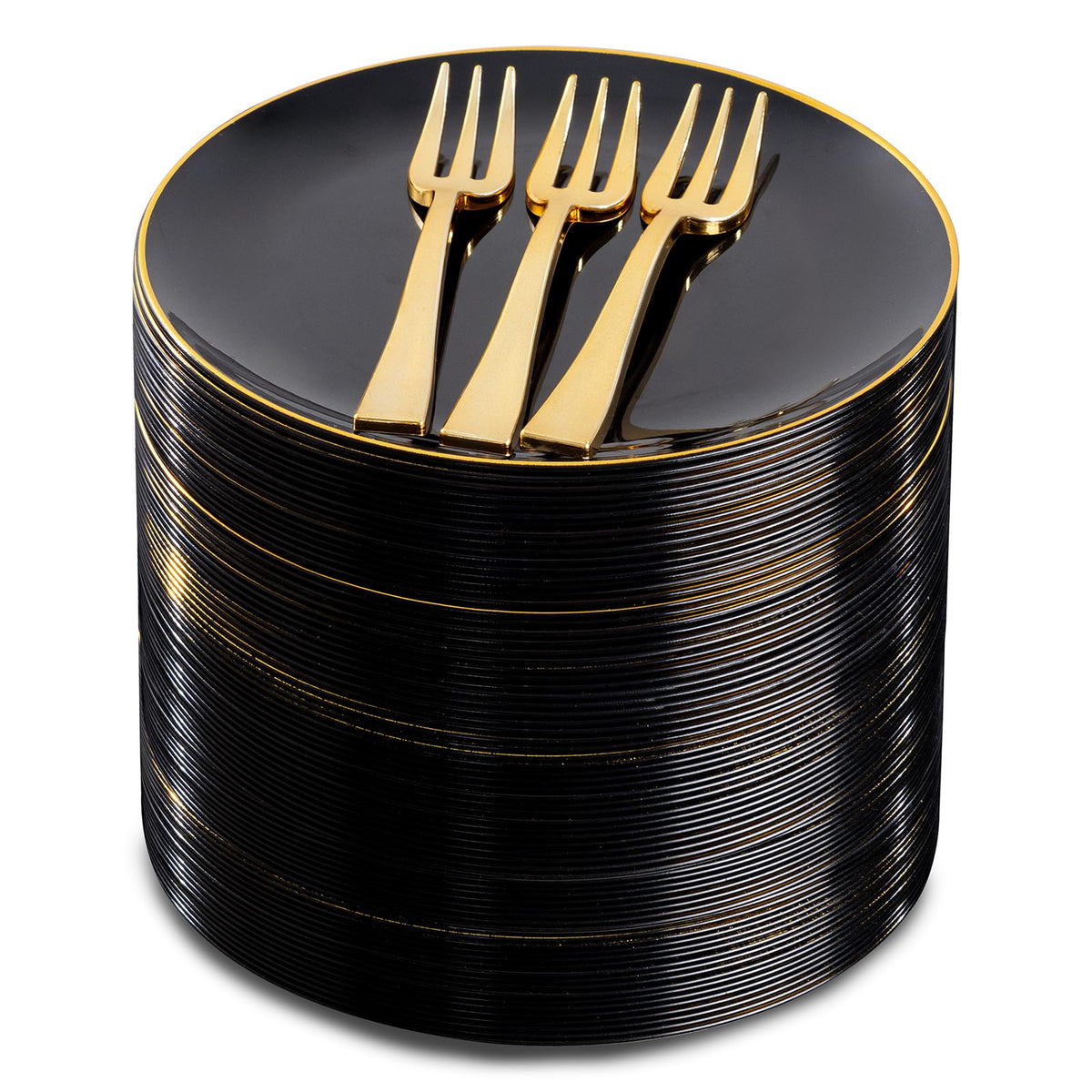 Festiva 50Pcs Gold Plastic Plates - 9 Inch White Plastic Plates with Gold Rim - Disposable Dinner Plates - include 50 salad&pasta Plate Perfect for Party&Wedding&Thanksgiving &Christmas