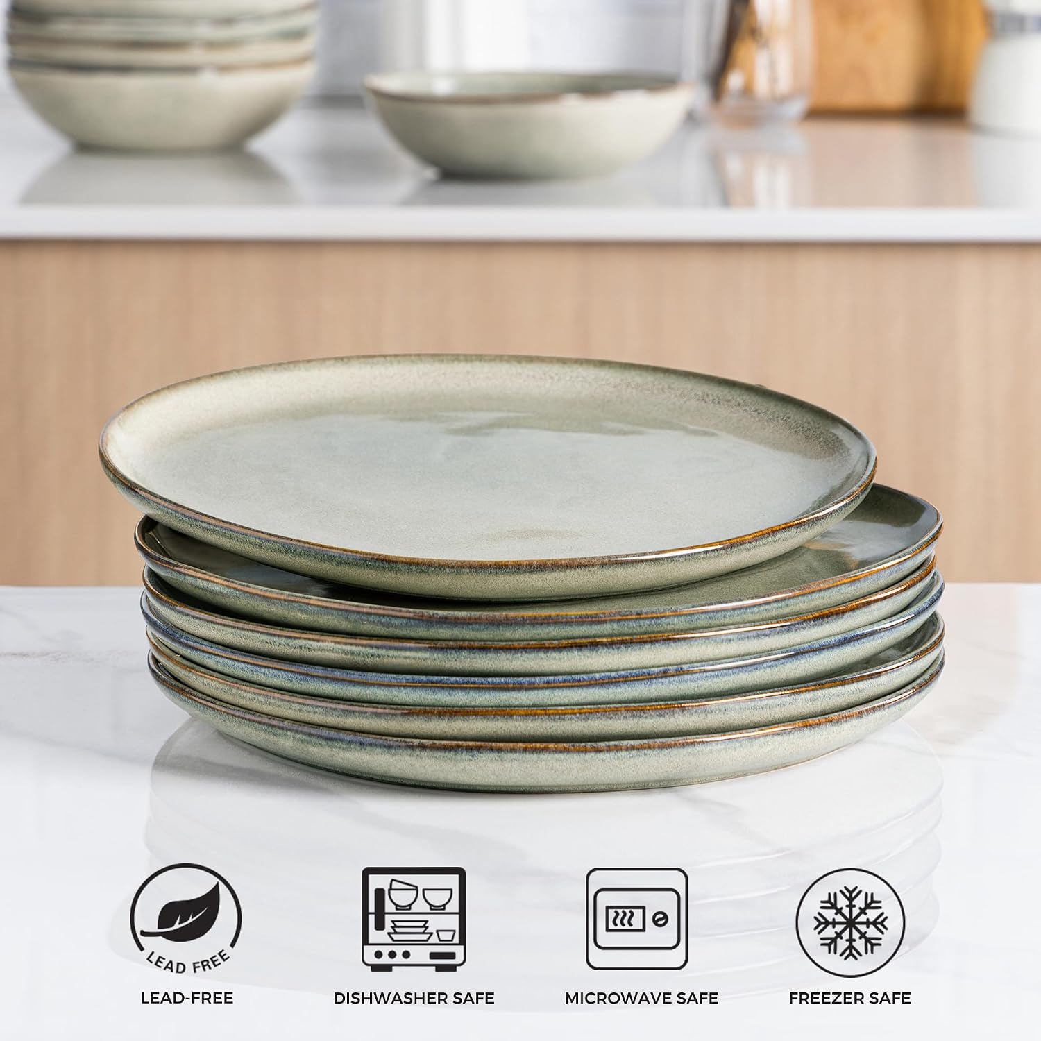 AmorArc Ceramic Dinner Plates Set of 6, 10.5 Inch Stoneware Plates Set | Handmade Reactive Glaze Plates, Rustic Shape Dinnerware Dish Set for Kitchen, Microwave & Dishwasher Safe, Scratch Resistant