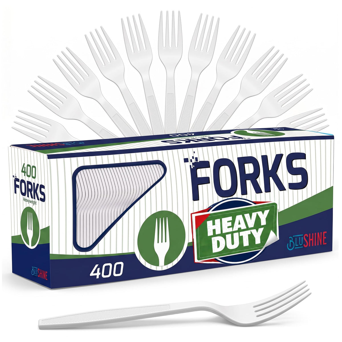 BluShine Heavy Duty Plastic Soup Spoons, Disposable Bulk Utensils | 400 Count Heavy Duty White Plastic Spoons, Strong Silverware Feel, BPA Free, Reusable, Dishwasher Safe, Catering Ready