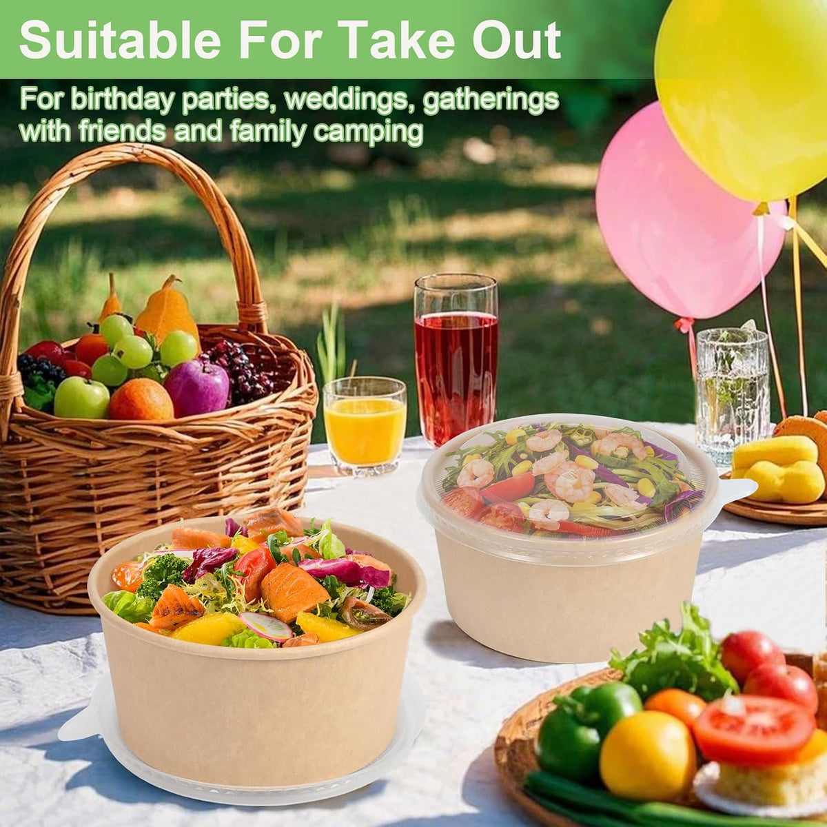 50 Pcs 32 Oz disposable meal prep containers，paper bowls with lids，disposable soup bowls，soup bowls disposable hot/cold，disposable salad bowls with lids，