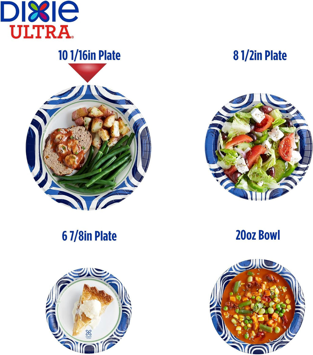 Dixie Ultra, Large Paper Plates, 10 Inch, 172 Count (4 packs of 43 plates), 3X Stronger*, Heavy Duty, Microwave-Safe, Soak-Proof, Cut Resistant, Disposable Plates For Heavy, Messy Meals