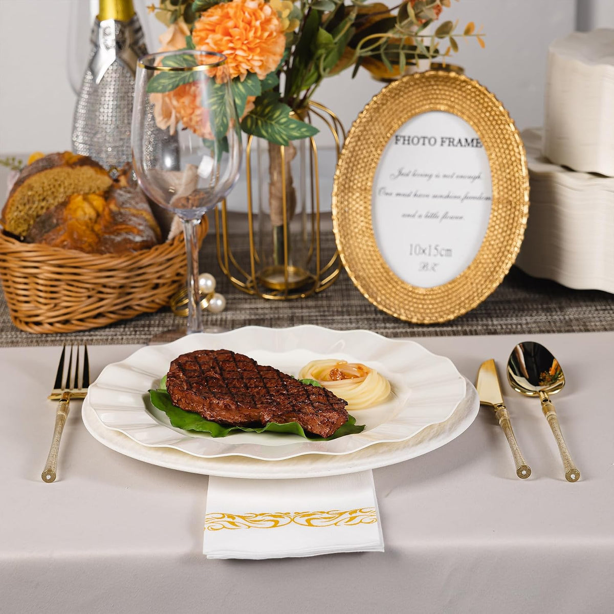 72 Pack Ivory Plastic Plates, 10" Disposable Wave Edge Dinner Plates | Elegant Heavy Duty Serving Dishes for Party, Wedding, Thanksgiving, Christmas