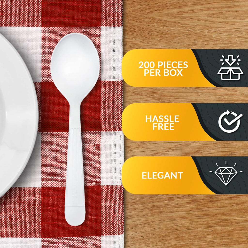 PAMI Heavy Weight Disposable Plastic Soup Spoons,White,Deluxe Size,200-Pk
