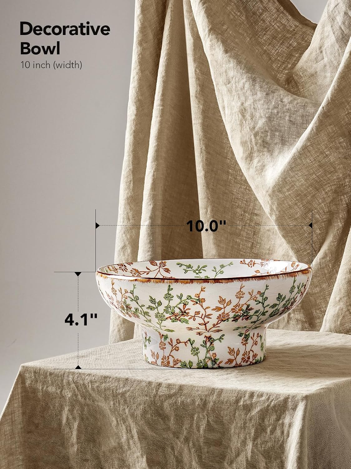 LE TAUCI 10" Ceramic Decorative Bowl, Key Bowl for Entryway, Handcrafted Sturdy Pedestal Bowl, French Country Fruit Bowl for Kitchen Counter, Centerpiece, Vine Green