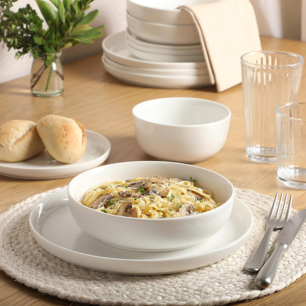 Gibson Home Plates and Bowls Sets - Dinnerware Set for 4, 16-Piece White Dishes — Ceramic Dish Set| Microwave & Dishwasher Safe Dishes - Oslo Collection