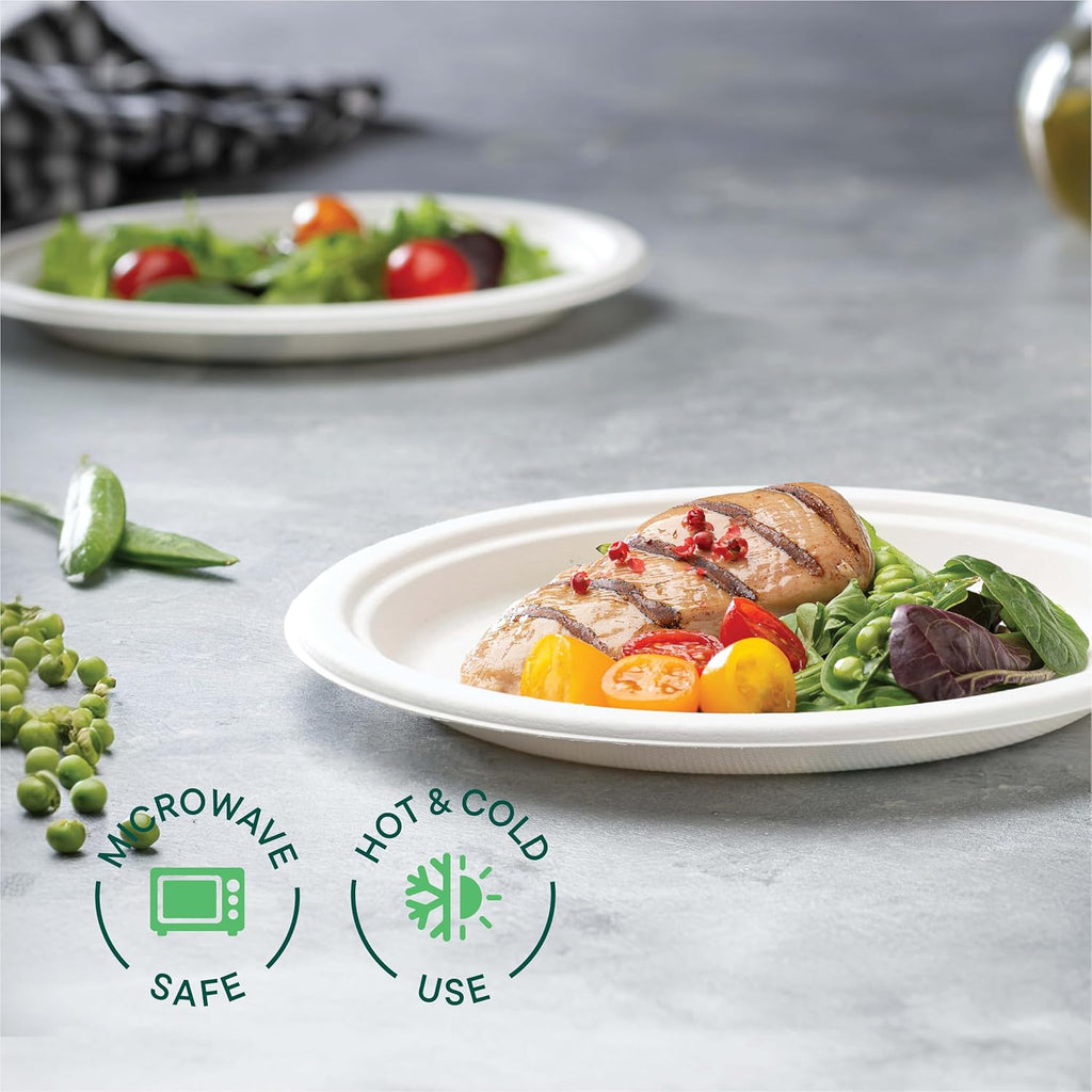 100% Compostable Paper Plates, Heavy Duty Disposable Plates [125-Pack] 9 Inch Plates - Eco-Friendly, Biodegradable Sugarcane Bagasse, Natural White 9" Sturdy Dinner Paper Plate Disposable | Eco-Friendly Biodegradable Sugarcane Bagasse Sturdy Dinner Plate