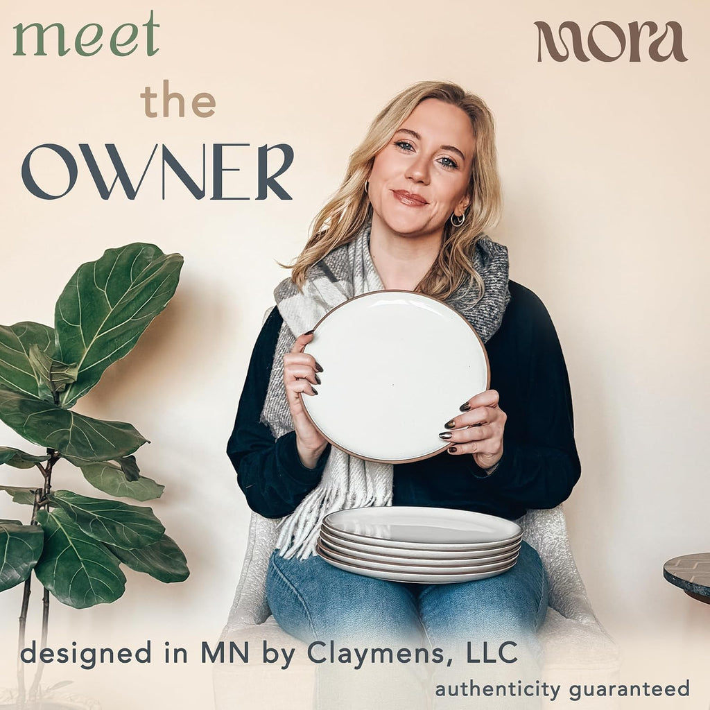 Mora Ceramic Dinner Plates Set of 6, 10 inch Dish Set - Microwave, Oven, and Dishwasher Safe, Scratch Resistant, Modern Rustic Dinnerware- Kitchen Porcelain Serving Dishes - Vanilla White