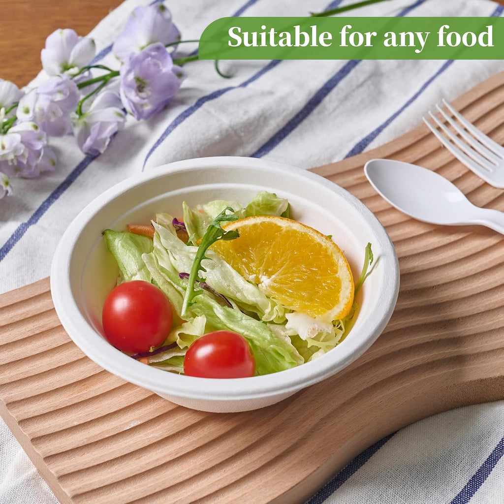 150 Pack 12 oz Compostable Paper Bowls Disposable, White | Heavy-Duty Biodegradable Bowls Made of Natural Sugarcane Bagasse, Perfect for Milk Cereals, Snacks, Salads, Desserts, Soups