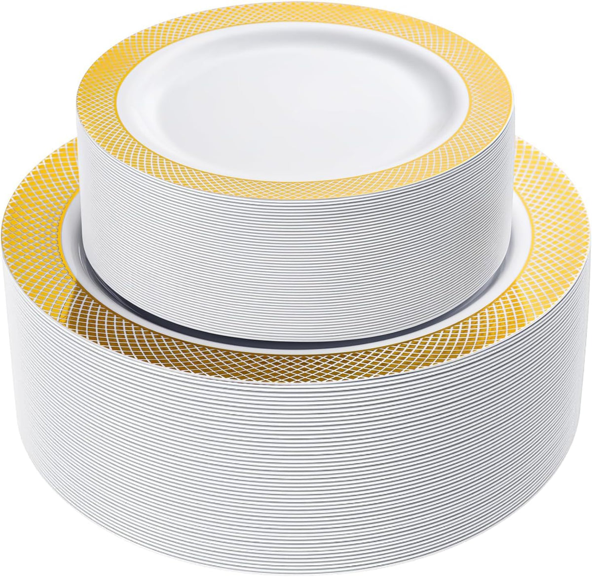 102 Pcs Gold Plastic Plates, Premium Disposable Gold Plates | Gold Rimmed Plastic Plates, BPA Free, Perfect for Wedding, Holidays, Party, 51 Dinner(10.25’’) & 51 Dessert(7.5’’) Plates