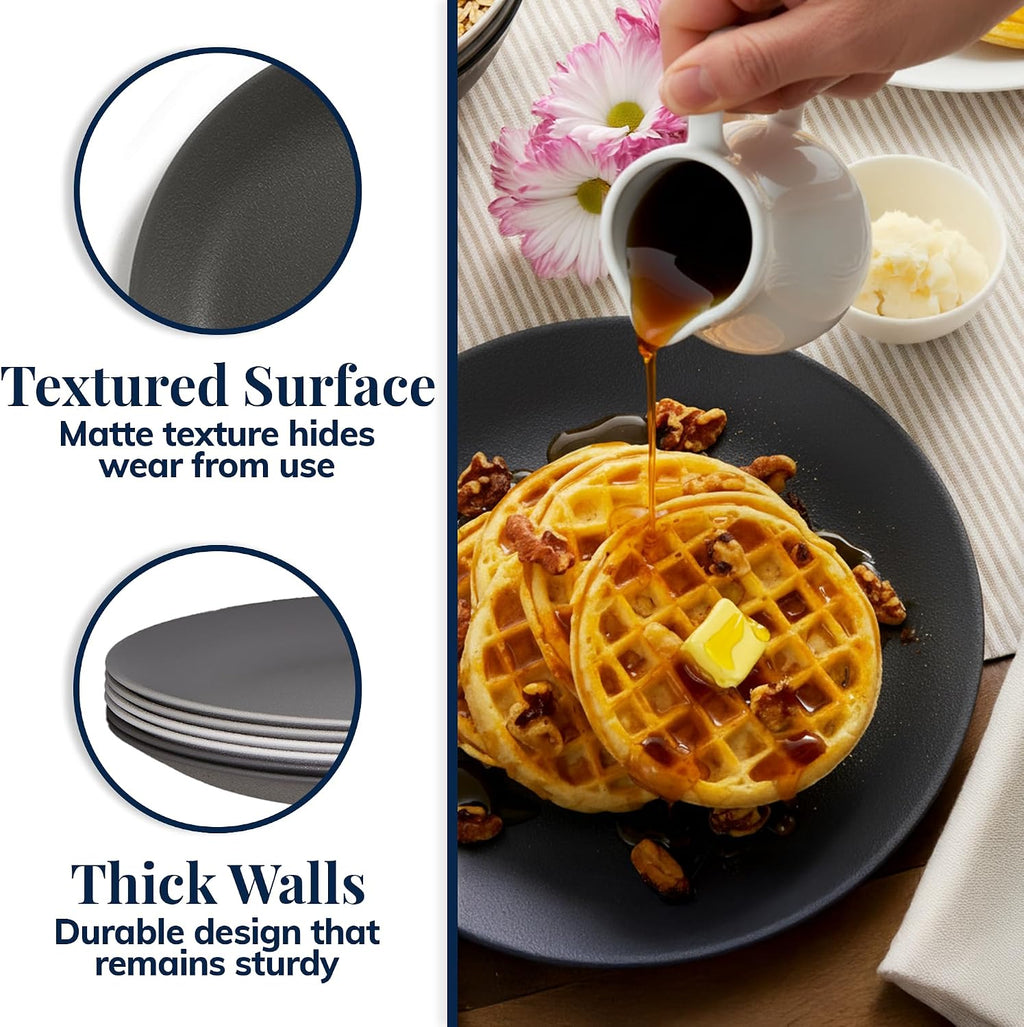 US Acrylic Everest Ultra-Durable Plastic 10 inch Dinner Plates in Grey Stone | Set of 6 Reusable, BPA-Free, Made in the USA, Dishwasher Safe Dinnerware