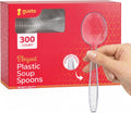 GUSTO Heavy Duty Clear Plastic Soup Spoons [300 Count] Disposable BPA Free Utensils with Engraved Design for Parties, Catering & Everyday Use (Formerly Comfy Package)