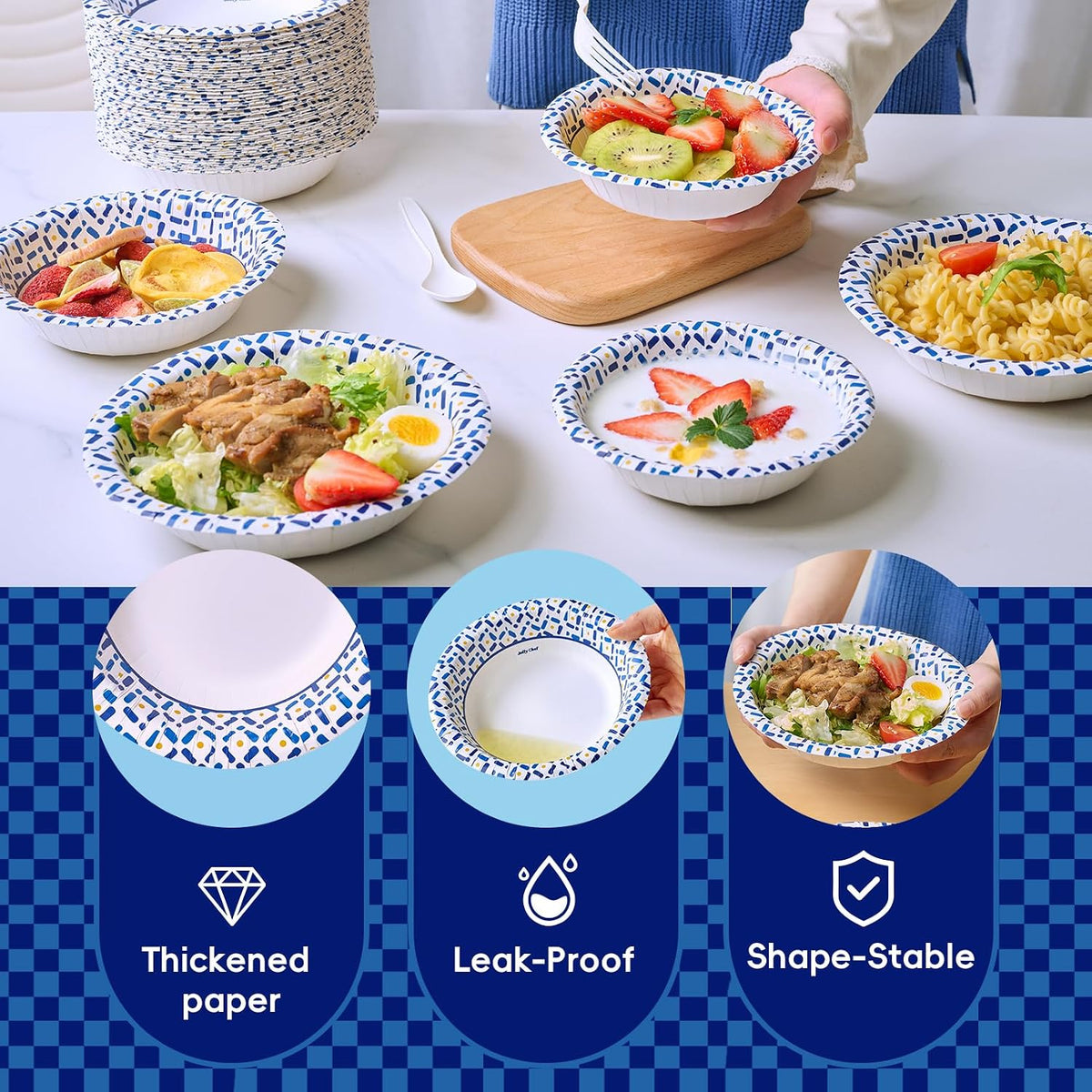 20 oz Paper Bowls, 200 Count Large Disposable Bowls Bulk for Breakfast, Lunch, and Dinner Perfect for Picnic, Daily use and Party