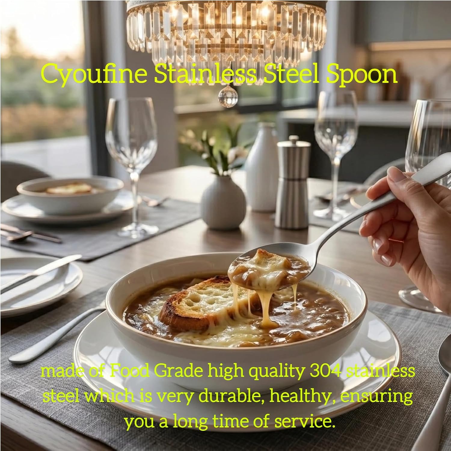 5 Color Soup Spoon set, Round Stainless Steel Bouillon Spoons 6-inch Metal Soup Spoon Flatware Set