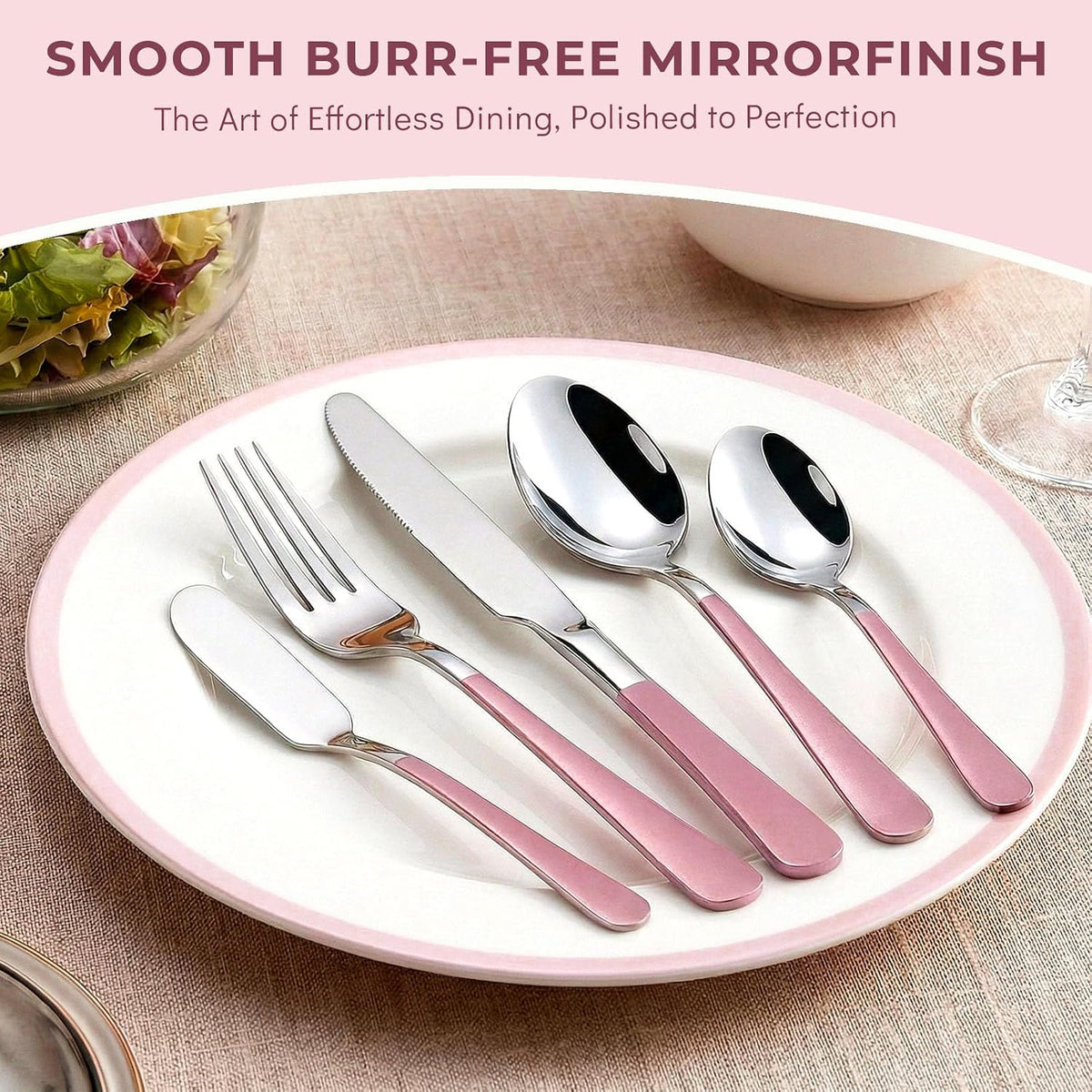 30 Pieces Silverware Set with Stainless Steel Utensil Drying Rack, Service for 6, Cutlery Set with Stand for Kitchen Counter, Tableware Set Includes Knives Forks Spoons Teaspoons Butter Knives (Pink)