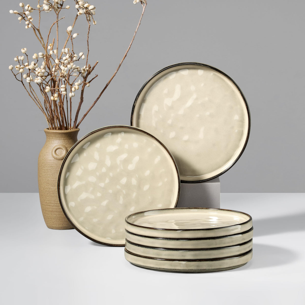 HaWare Stoneware Dinner Plates Set of 6, 10" Heavy Duty Ceramic Plates, Reactive Glaze Dinnerware for Home Restaurant, Chip and Scratch Resistant, Microwave and Dishwasher Safe, Reactive Moss Green