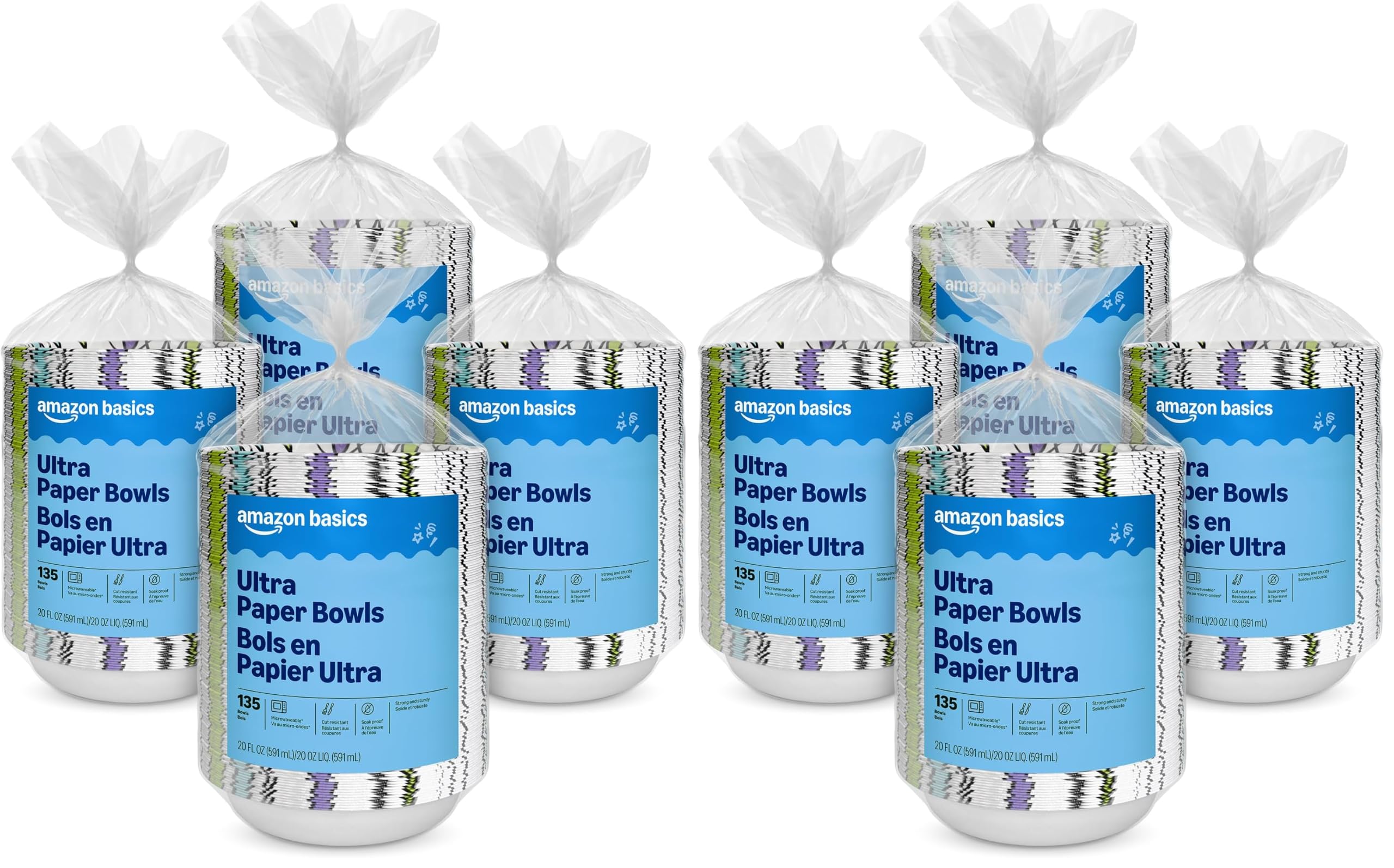 Amazon Basics Ultra Disposable Paper Bowls, 20 Oz, Microwave Safe, Soak Proof, Strong & Sturdy, White, 50 Count, Packaging May Vary