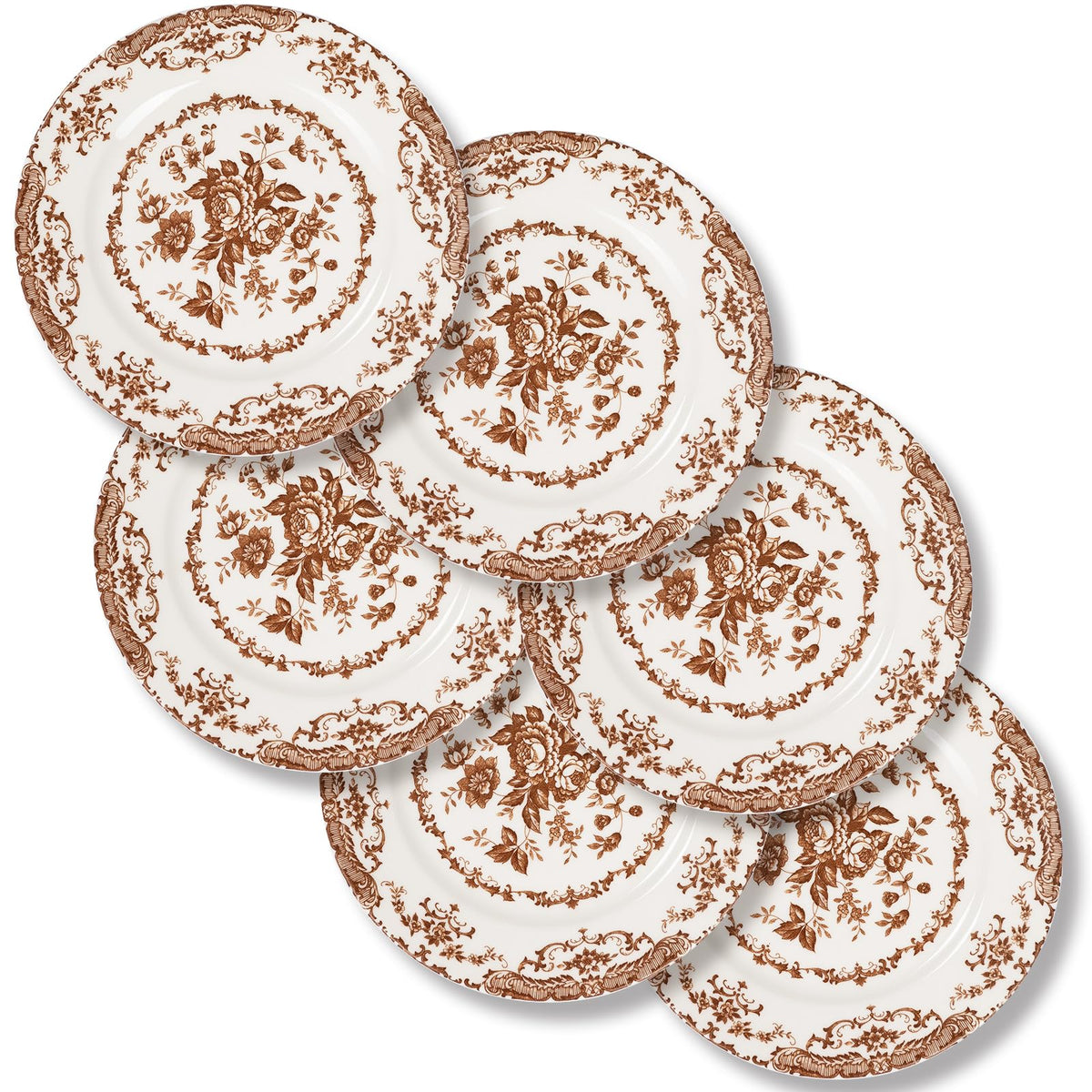 Dinner Plates Set of 6, 10.5 inch Blue Rose Floral Plate | Ceramic, White Porcelain Plate, Kitchen Plates Microwave Safe, Ideal for Salad, Pasta & Dessert