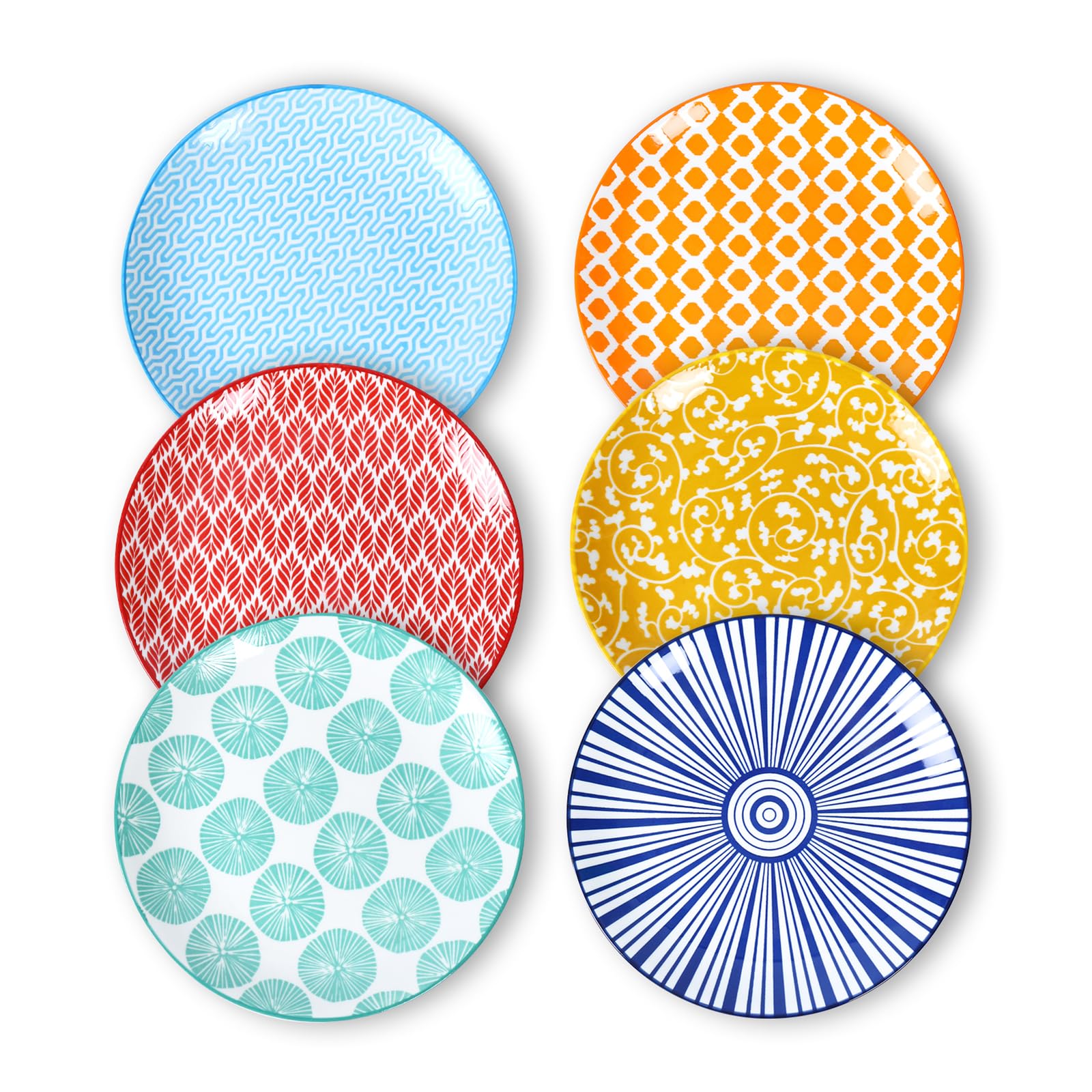Selamica 10 inch Porcelain Dinner Plates, Large Size Serving Plate for Salad, Pancakes, Steak, Set of 6, Assorted Colors