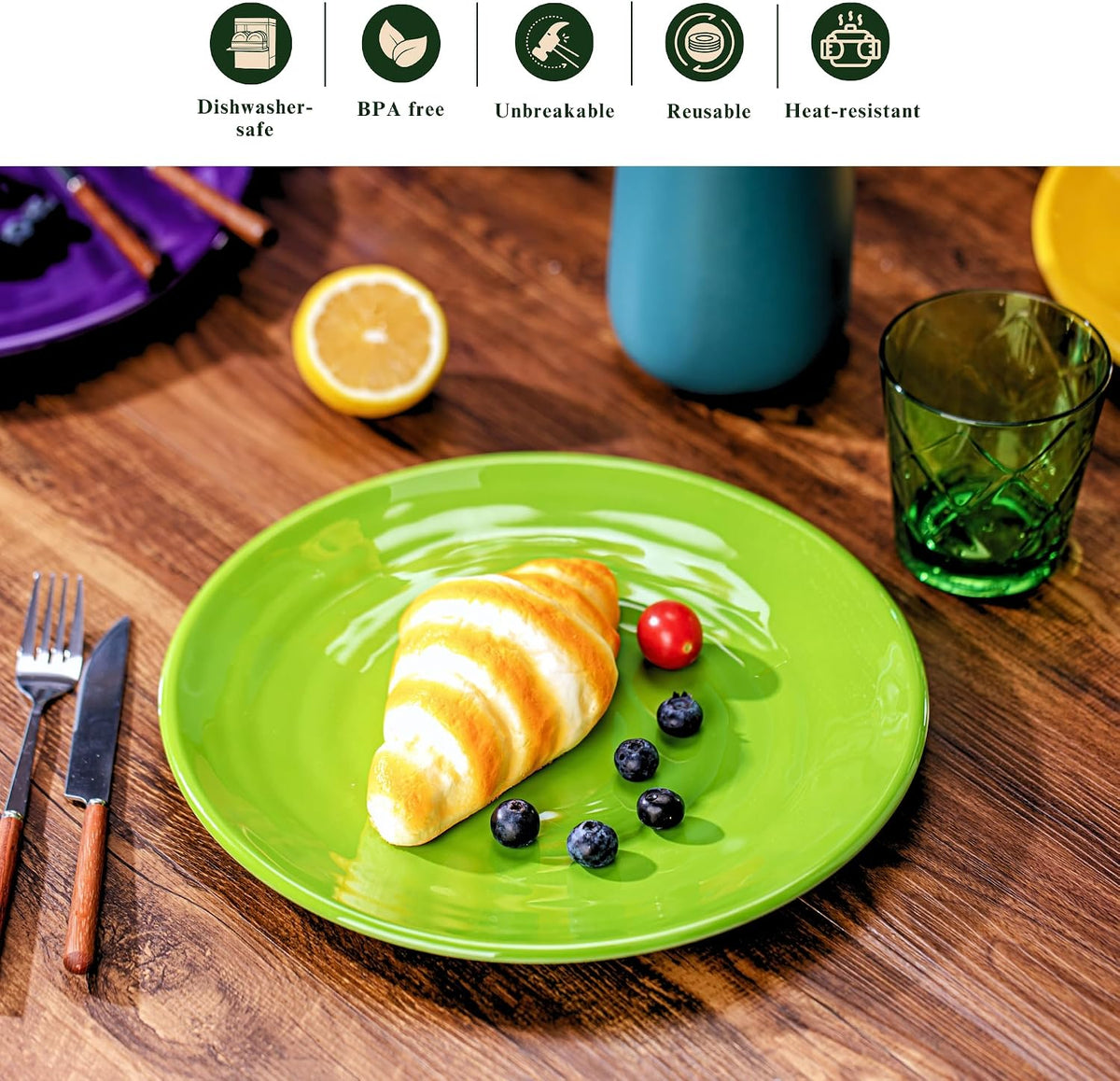 11-Inch Melamine Plates (Set of 6) - Unbreakable and Reusable Plastic Dinnerware with Ceramic Feel, Stackable and Dishwasher-Safe - Versatile for All Meals (Multicolor)