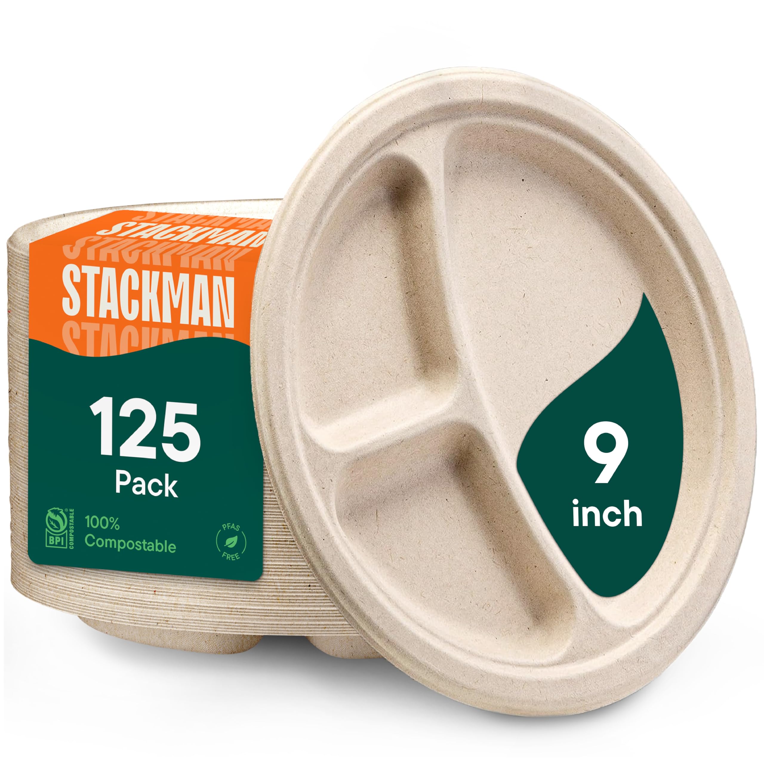 100% Compostable Paper Plates, Heavy Duty Disposable Plates [125-Pack] 9 Inch Plates - Eco-Friendly, Biodegradable Sugarcane Bagasse, Natural Unbleached Brown 9" Dinner Paper Plate Disposable | Eco-Friendly Biodegradable Sugarcane Bagasse Dinner Plates, P