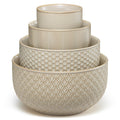 KooK Ceramic Mixing Bowls, Nesting Set of 4, Embossed Kitchen Dishware, Prep, Serving, Gift, Microwave and Dishwasher Safe, 20/44/98/145 oz, Narbonne Collection (Ivory)