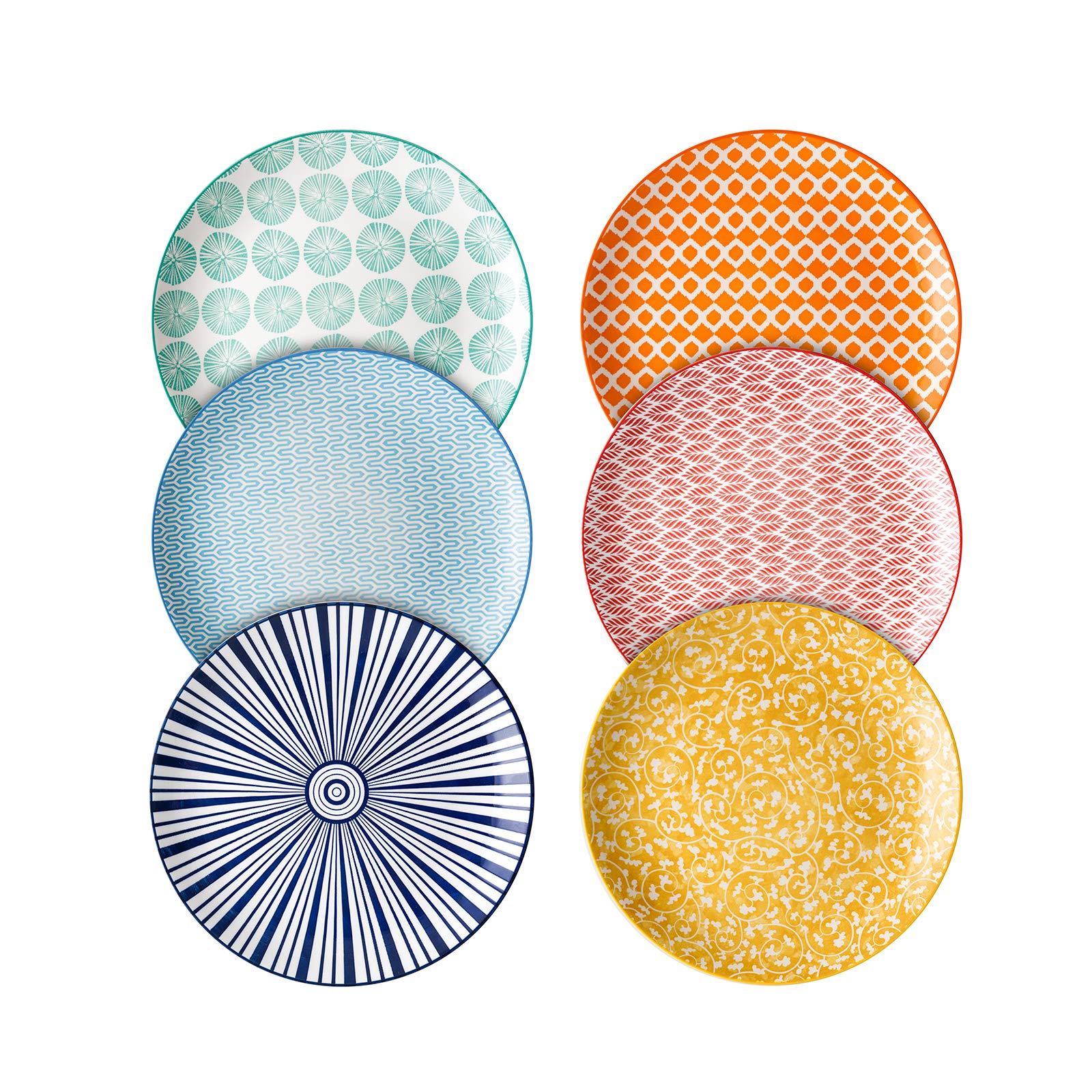Selamica 10 inch Porcelain Dinner Plates, Large Size Serving Plate for Salad, Pancakes, Steak, Set of 6, Assorted Colors