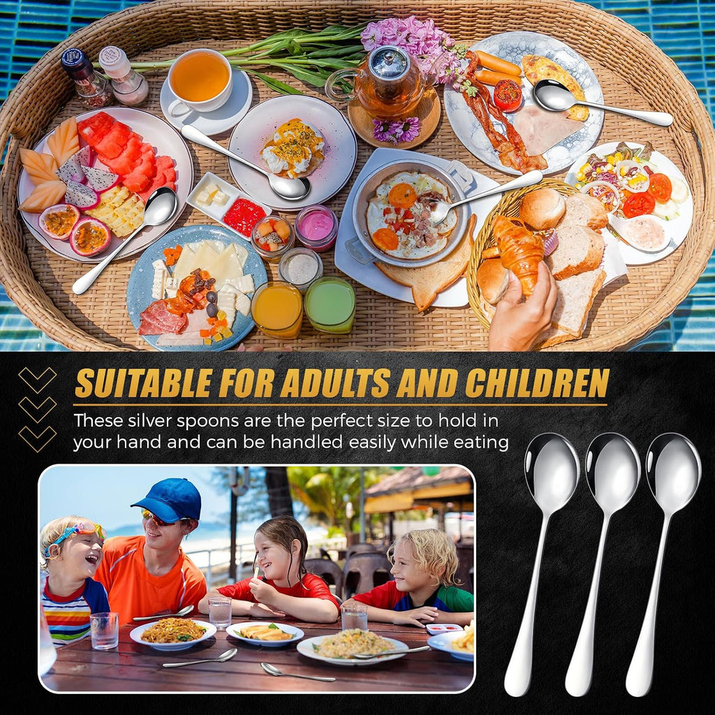 Nuogo 200 Pieces Soup Spoons Stainless Steel Round Soup Spoons Bulk Mirror Polished Silverware for Bouillon Dessert Cereal Ramen Pho Wonton Dumpling Noodles Home Restaurant Kitchen, Dishwasher Safe